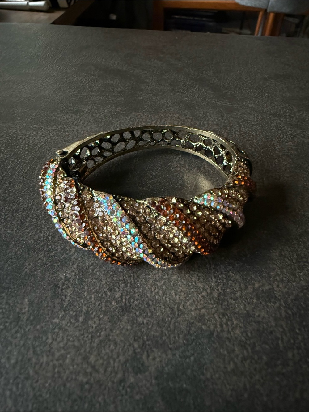 Sparkling Crystal Twist Cuff Bracelet - Gold + Iridescent Rhinestones